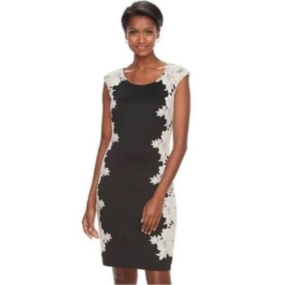 Jax Black‎ and White Sheath Mini Dress Sleeveless Scoop Neck Size 2